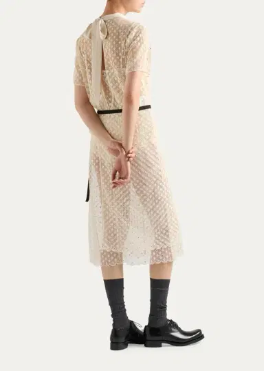 Prada Embellished Floral Mesh Midi Dress | Thumbnail 3 Prada Embellished Floral Mesh Midi Dress | Thumbnail 3