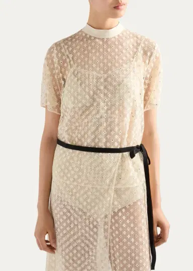 Prada Embellished Floral Mesh Midi Dress | Thumbnail 4 Prada Embellished Floral Mesh Midi Dress | Thumbnail 4