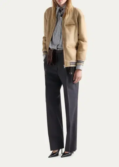 Prada Pleated Mohair-Wool Straight-Leg Trousers | Thumbnail 2 Prada Pleated Mohair-Wool Straight-Leg Trousers | Thumbnail 2