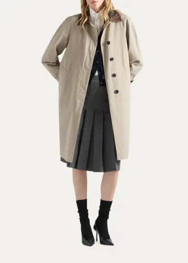 Prada Leather-Trim Cotton Trench Coat | Thumbnail 2 Prada Leather-Trim Cotton Trench Coat | Thumbnail 2