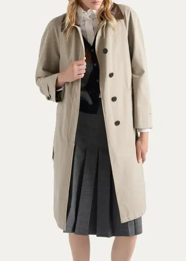 Prada Leather-Trim Cotton Trench Coat | Thumbnail 4 Prada Leather-Trim Cotton Trench Coat | Thumbnail 4