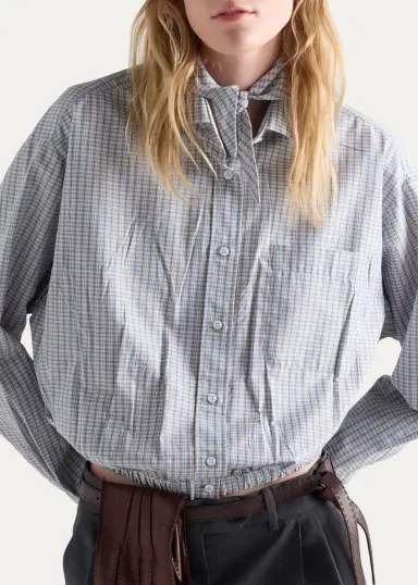 Prada Plaid Cotton Bow-Collar Shirt | Thumbnail 4 Prada Plaid Cotton Bow-Collar Shirt | Thumbnail 4