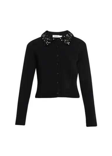 Simkhai Trae Embellished-Collar Crop Cardigan | Thumbnail 1 Simkhai Trae Embellished-Collar Crop Cardigan | Thumbnail 1