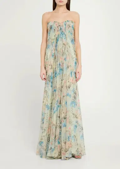 Alexander McQueen Goddess Floral Draped Bustier Strapless Silk Maxi Dress | Thumbnail 2 Alexander McQueen Goddess Floral Draped Bustier Strapless Silk Maxi Dress | Thumbnail 2
