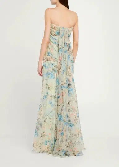 Alexander McQueen Goddess Floral Draped Bustier Strapless Silk Maxi Dress | Thumbnail 3 Alexander McQueen Goddess Floral Draped Bustier Strapless Silk Maxi Dress | Thumbnail 3