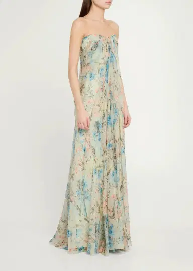 Alexander McQueen Goddess Floral Draped Bustier Strapless Silk Maxi Dress | Thumbnail 4 Alexander McQueen Goddess Floral Draped Bustier Strapless Silk Maxi Dress | Thumbnail 4