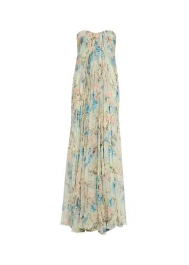 Alexander McQueen Goddess Floral Draped Bustier Strapless Silk Maxi Dress | Thumbnail 1 Alexander McQueen Goddess Floral Draped Bustier Strapless Silk Maxi Dress | Thumbnail 1