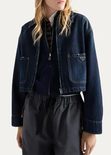 Prada Drop-Shoulder Denim Crop Jacket | Thumbnail 4 Prada Drop-Shoulder Denim Crop Jacket | Thumbnail 4