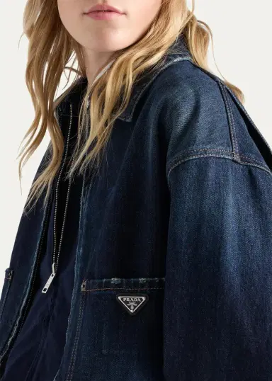 Prada Drop-Shoulder Denim Crop Jacket | Thumbnail 5 Prada Drop-Shoulder Denim Crop Jacket | Thumbnail 5