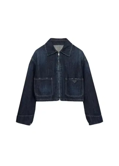 Prada Drop-Shoulder Denim Crop Jacket | Thumbnail 1 Prada Drop-Shoulder Denim Crop Jacket | Thumbnail 1