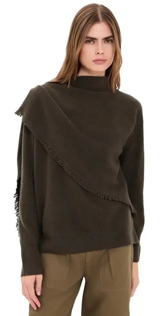 Draped Fringe Scarf Sweater Draped Fringe Scarf Sweater