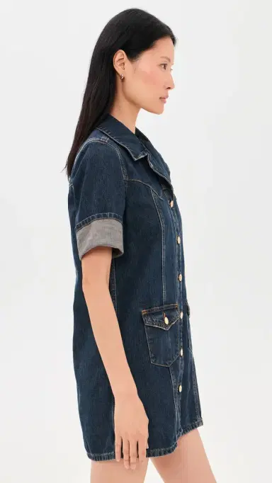 Ganni Slub Mix Denim Mini Dress | Thumbnail 4 Ganni Slub Mix Denim Mini Dress | Thumbnail 4
