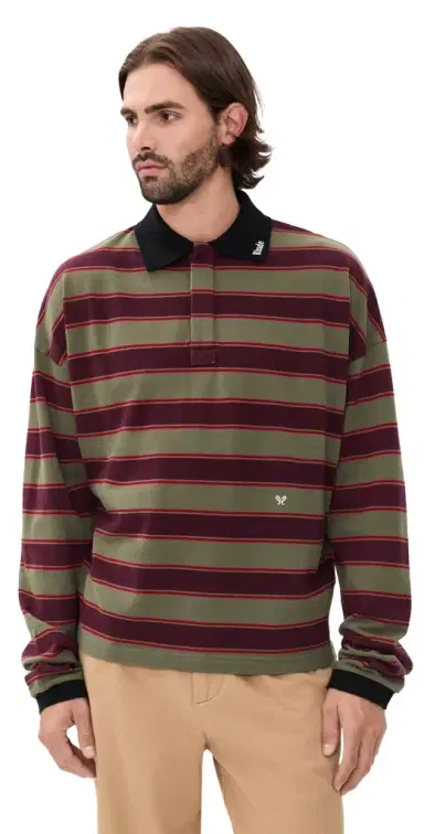 Rhude Fontaine Striped Long Sleeve Polo | Thumbnail 1 Rhude Fontaine Striped Long Sleeve Polo | Thumbnail 1