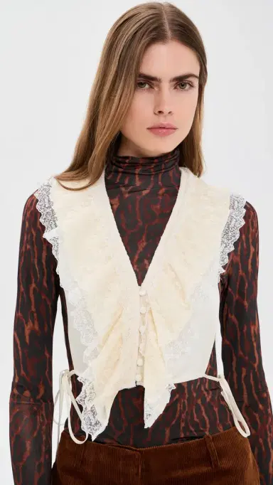 Ganni Fluid Satin Ruffle Lace Collar | Thumbnail 2 Ganni Fluid Satin Ruffle Lace Collar | Thumbnail 2
