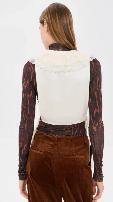 Ganni Fluid Satin Ruffle Lace Collar | Thumbnail 3 Ganni Fluid Satin Ruffle Lace Collar | Thumbnail 3