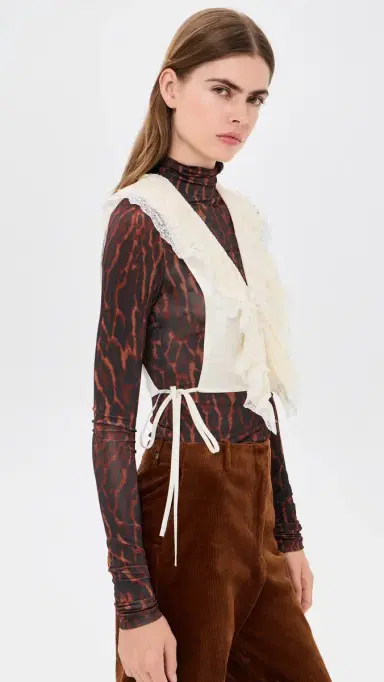 Ganni Fluid Satin Ruffle Lace Collar | Thumbnail 4 Ganni Fluid Satin Ruffle Lace Collar | Thumbnail 4