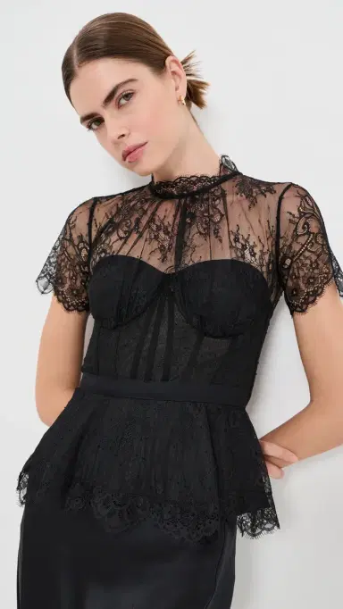 Simkhai Kehlani Lingerie Lace Short Sleeve Bustier Top | Thumbnail 2 Simkhai Kehlani Lingerie Lace Short Sleeve Bustier Top | Thumbnail 2