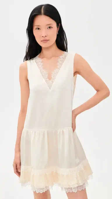 Ganni Fluid Satin V Neck Lace Mini Dress | Thumbnail 2 Ganni Fluid Satin V Neck Lace Mini Dress | Thumbnail 2