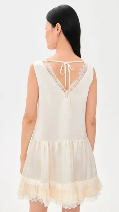 Ganni Fluid Satin V Neck Lace Mini Dress | Thumbnail 3 Ganni Fluid Satin V Neck Lace Mini Dress | Thumbnail 3