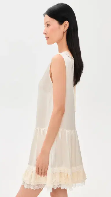 Ganni Fluid Satin V Neck Lace Mini Dress | Thumbnail 4 Ganni Fluid Satin V Neck Lace Mini Dress | Thumbnail 4