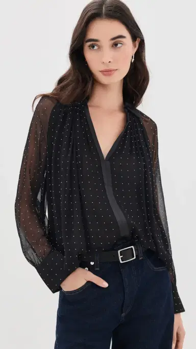 Vince Heat Set Dot Sheer Gathered Blouse | Thumbnail 2 Vince Heat Set Dot Sheer Gathered Blouse | Thumbnail 2