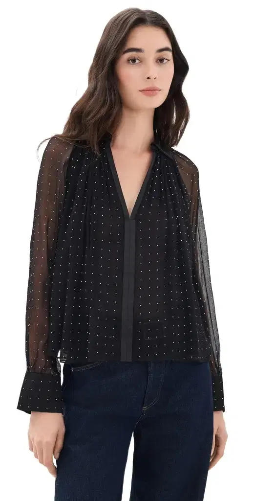 Heat Set Dot Sheer Gathered Blouse Heat Set Dot Sheer Gathered Blouse