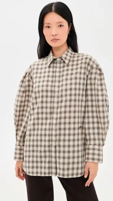 Ganni Light Check Flannel Pleated Sleeve Shirt | Thumbnail 2 Ganni Light Check Flannel Pleated Sleeve Shirt | Thumbnail 2