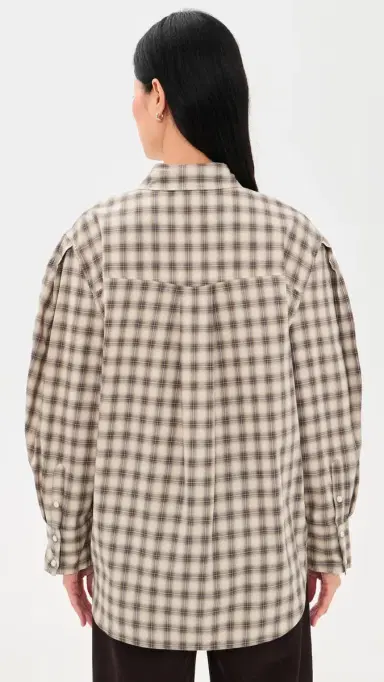 Ganni Light Check Flannel Pleated Sleeve Shirt | Thumbnail 3 Ganni Light Check Flannel Pleated Sleeve Shirt | Thumbnail 3