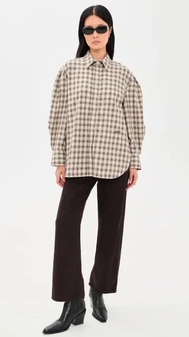 Ganni Light Check Flannel Pleated Sleeve Shirt | Thumbnail 5 Ganni Light Check Flannel Pleated Sleeve Shirt | Thumbnail 5