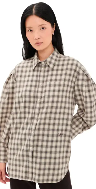 Ganni Light Check Flannel Pleated Sleeve Shirt | Thumbnail 1 Ganni Light Check Flannel Pleated Sleeve Shirt | Thumbnail 1