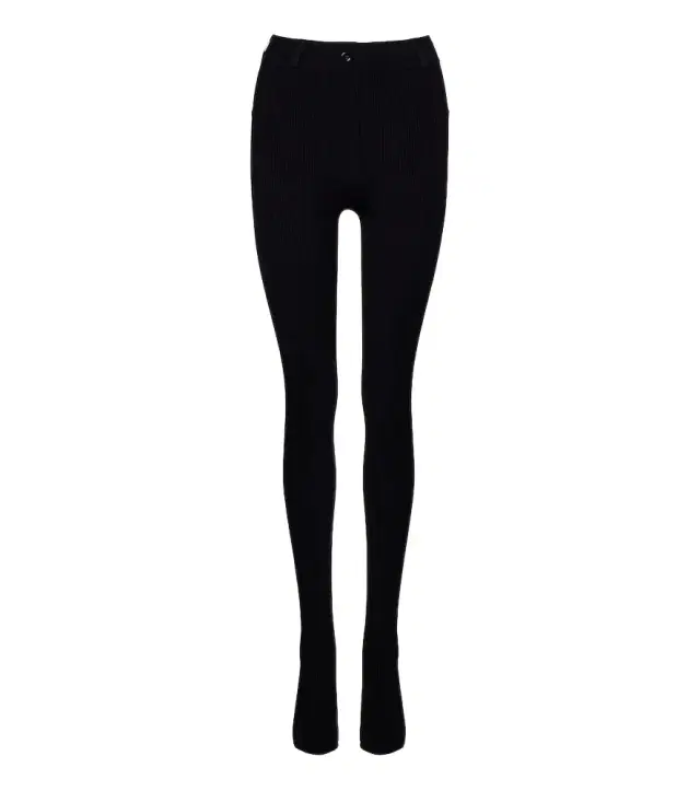 Leather-trimmed ribbed-knit leggings Leather-trimmed ribbed-knit leggings