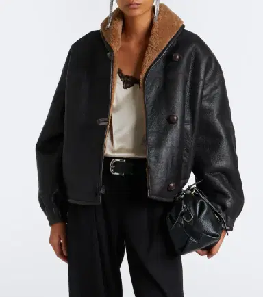 Isabel Marant Charina shearling-trimmed leather jacket | Thumbnail 3 Isabel Marant Charina shearling-trimmed leather jacket | Thumbnail 3