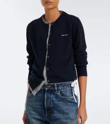 Miu Miu Logo layered cashmere cardigan | Thumbnail 3 Miu Miu Logo layered cashmere cardigan | Thumbnail 3