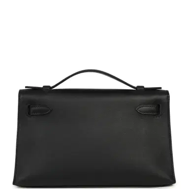 HERMÈS Pre-owned Hermes Kelly Pochette Black Swift Rose Gold Hardware | Thumbnail 4 HERMÈS Pre-owned Hermes Kelly Pochette Black Swift Rose Gold Hardware | Thumbnail 4