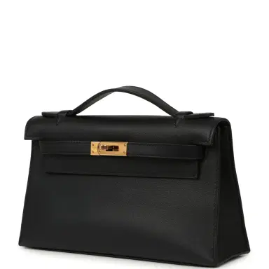 HERMÈS Pre-owned Hermes Kelly Pochette Black Swift Rose Gold Hardware | Thumbnail 5 HERMÈS Pre-owned Hermes Kelly Pochette Black Swift Rose Gold Hardware | Thumbnail 5