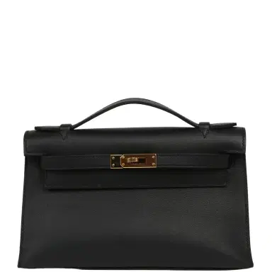 HERMÈS Pre-owned Hermes Kelly Pochette Black Swift Rose Gold Hardware | Thumbnail 1 HERMÈS Pre-owned Hermes Kelly Pochette Black Swift Rose Gold Hardware | Thumbnail 1