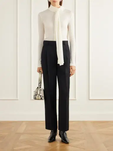 TOTEME Scarf-detailed Ribbed Lyocell-blend Blouse | Thumbnail 2 TOTEME Scarf-detailed Ribbed Lyocell-blend Blouse | Thumbnail 2