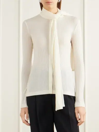TOTEME Scarf-detailed Ribbed Lyocell-blend Blouse | Thumbnail 3 TOTEME Scarf-detailed Ribbed Lyocell-blend Blouse | Thumbnail 3