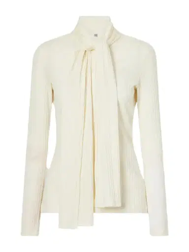 TOTEME Scarf-detailed Ribbed Lyocell-blend Blouse | Thumbnail 1 TOTEME Scarf-detailed Ribbed Lyocell-blend Blouse | Thumbnail 1