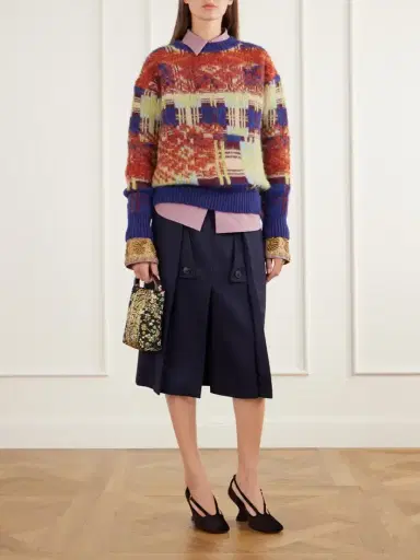 Dries Van Noten Checked Brushed Merino And Wool-blend Sweater | Thumbnail 2 Dries Van Noten Checked Brushed Merino And Wool-blend Sweater | Thumbnail 2
