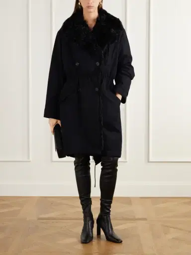 TOTEME Double-breasted Shearling-trimmed Organic Cotton Coat | Thumbnail 2 TOTEME Double-breasted Shearling-trimmed Organic Cotton Coat | Thumbnail 2