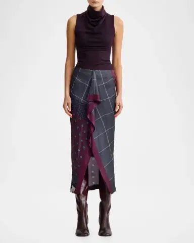 SMYTHE Patchwork Ruffle-Front Midi Skirt | Thumbnail 2 SMYTHE Patchwork Ruffle-Front Midi Skirt | Thumbnail 2