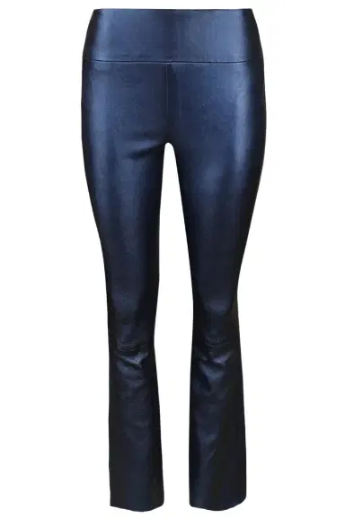 Sprwmn Ankle Flare Leather Pant - Metallic Navy | Thumbnail 1 Sprwmn Ankle Flare Leather Pant - Metallic Navy | Thumbnail 1