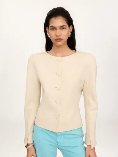 Chloé Collarless fitted jacket in wool grain de poudre | Thumbnail 3 Chloé Collarless fitted jacket in wool grain de poudre | Thumbnail 3