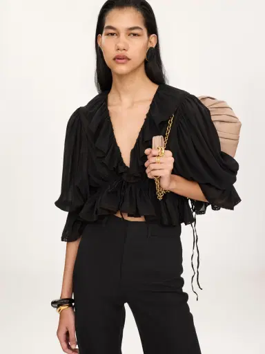 Chloé Cropped V-neck ruffle top in silk georgette & lace | Thumbnail 3 Chloé Cropped V-neck ruffle top in silk georgette & lace | Thumbnail 3