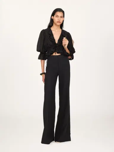 Chloé Cropped V-neck ruffle top in silk georgette & lace | Thumbnail 2 Chloé Cropped V-neck ruffle top in silk georgette & lace | Thumbnail 2