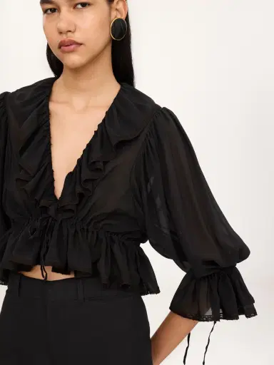 Chloé Cropped V-neck ruffle top in silk georgette & lace | Thumbnail 4 Chloé Cropped V-neck ruffle top in silk georgette & lace | Thumbnail 4