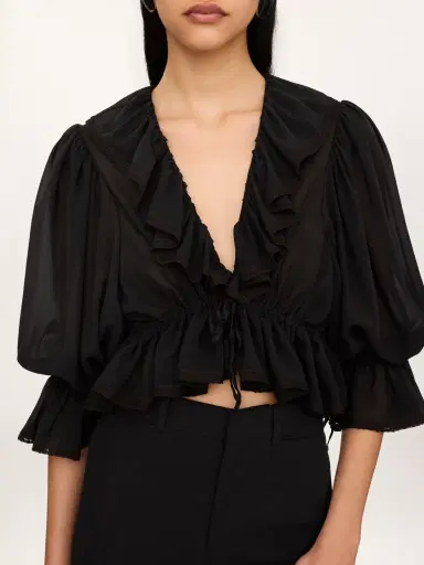 Chloé Cropped V-neck ruffle top in silk georgette & lace | Thumbnail 6 Chloé Cropped V-neck ruffle top in silk georgette & lace | Thumbnail 6