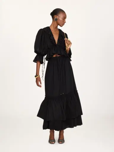 Chloé Ruffled long skirt in crêpe de chine | Thumbnail 3 Chloé Ruffled long skirt in crêpe de chine | Thumbnail 3