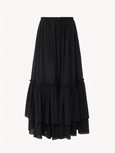 Chloé Ruffled long skirt in crêpe de chine | Thumbnail 2 Chloé Ruffled long skirt in crêpe de chine | Thumbnail 2
